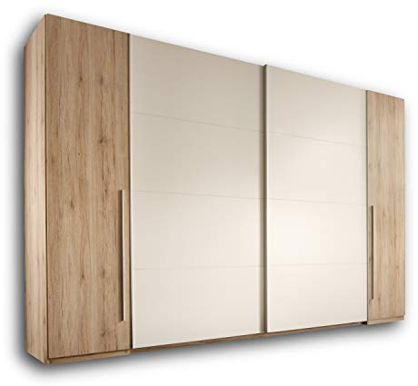 MATCH Eleganter Kleiderschrank mit viel Stauraum - Vielseitiger Schwebetürenschrank in Eiche San Remo Optik, Weiß - 315 x 226 x 60 cm (B/H/T)