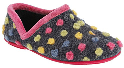 Sleepers Jade Dotted Full Slippers - Knitted Textile Upper - Fuchsia/Multi - 7 UK