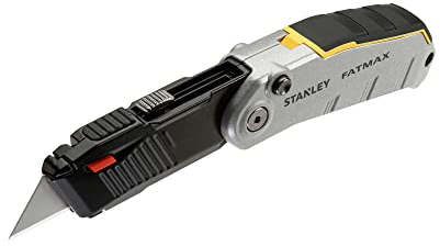 Stanley FatMax Klappmesser FMHT0-10320 (mit automatischer Öffnung durch Knopfbedienung, einziehbare Klinge, werkzeugloser Klingenwechsel, mit Gürtelclip) Schwarz/Silber