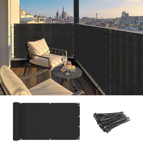 COARBOR Deck Balcony Privacy Screen with Zip Ties for Patio Yard Chain Link Dog Kennel Chicken Pool Fence Privacy Screen 3'x25' Black