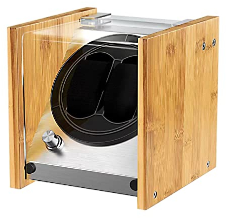 Watch Winder Smith Watch Winder Box for Automatic Watches or Compatible with Couple Size Double, Craftsmanship 100% Bamboo Wood Patent Housing Case, ACor Battery Powered Super Quiet Japanese Motor