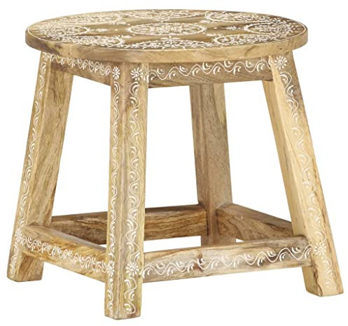 vidaXL Mangoholz Massiv Hocker Handbemalt Antik Vintage Fußhocker Sitzhocker Holzhocker Dekohocker Schemel Fußschemel Blumenhocker 38x38x35cm