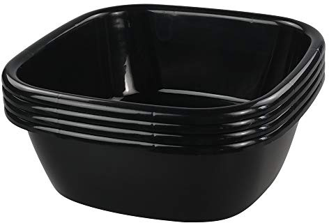 Yarebest Schwarze Quadratische Kunststoff-Spülschüsseln, Plastik Spülschüssel,4er-Pack