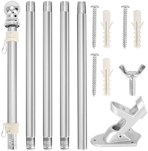 Flag Pole 6 FT Flagpole Holder Stainless Steel with Bracket Rustproof and Rotating Rings Multi-Angle of 45° and 90°, Adjustable Flagpole for Outdoor Wall Yard Garden Wall Mounted, Easy to Install