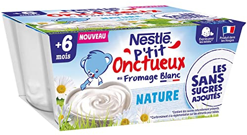 Nestlé Bébé - P'tit Onctueux Laitage Nature sans sucres ajoutés - dès 6 mois - 4 x 90g