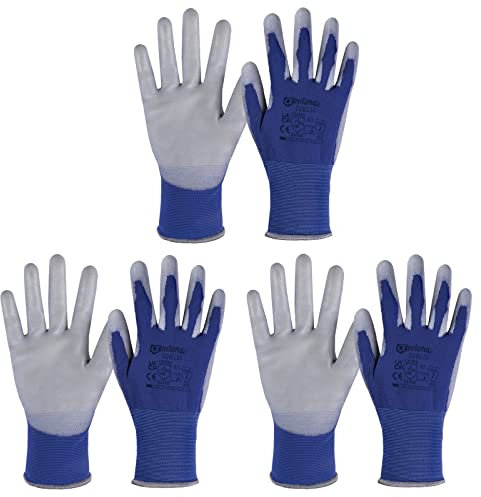 ANDANDA Gants de Travail, 3 Paires, Gants Jardinage/Bricolage, Tricoté sans Couture, Enduit de Nitrile, Excellente Adhérence, Gant Manutention, l'Entreposage, la Logistique, l'Assemblage, Bleu, M