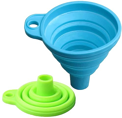 KINDOYO 2 Piezas Embudos Plegables - Juego de Embudos Plegables de Silicona Embudos para Cocina Embudo Portátil para Transferencia de Líquido y Polvo(Azul + Verde)