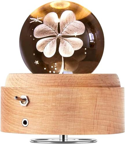 BIAOQINBO Boîte à musique en forme de boule de cristal, rotative à 360°, en bois, avec lumière, fonction de projection éclairée, cadeau pour Noël, Thanksgiving, anniversaire, Saint-Valentin, fête des