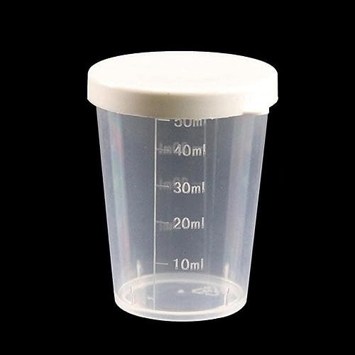 Taza medidora de medicamentos de 20/30/50 ml con tapa, taza vieja transparente multiusos de plástico E6P5 Medida dispensadora Medicina Hombre Vaso de precipitados