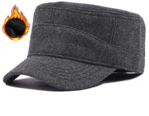Pyrafox Herren Winter Military Schildmütze: Cuba Army Basecap Haube, Warme Wintermütze Trappermütze, Wolle Baseball Army Cap Kappe, Männer Schildkappen Kopfbedeckung Hut, M L 58 59 60 cm grau