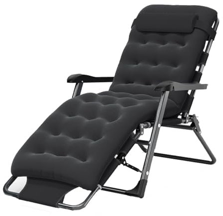 BradOc Liegestuhl Klappbar/Gartenliege Klappbar/Sonnenliege Gartenliege mit Verstellbarer Rückenlehne und Armlehnen für Strand Terrasse Camping Outdoor,Schwarz