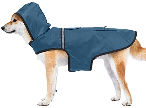 KoKoBin Impermeabile Cane Giacca riflettente per cani con cappuccio Foro del collo con cappuccio Super leggera e traspirante impermeabile per cani di taglia media e grande (blu grigiastro, XL)