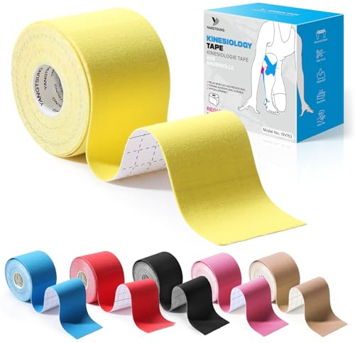 YANGTSUNG Kinesiotapes, 1 Kinesiologie Tape Rollen(5m x 5cm), Profi Physio Tape, Wasserfestes und Elastisches Sport Muskel Tapes, Medizinisches Tape für Schulter, Knieschmerzen, Ellenbogen, Schulter