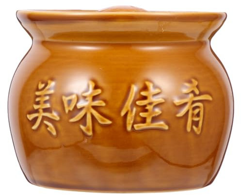 DEARMAMY Olla de cerámica de 500 ml con tapa - Cuenco de sopa multifuncional para cocina, hogar y restaurante, cerámica de alta calidad, superficie lisa, diseño seguro