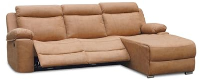 duehome | Sofá 3 Plazas Electrico con Chaiselongue Izquierdo, Sofá Reclinable, Modelo Nellie, Acabado en Tejido Color Piedra, Medidas: 276 cm (Ancho) x 102 cm (Alto) x 187 cm (Fondo)