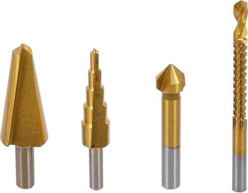 BGS Diy 50794 | Multi-Bohrer-Satz | HSS-G | titan-nitriert | 4-tlg. | Fräsbohrer, Kegelsenker, Stufenbohrer, Blechschälbohrer | für weiches Metall, Holz, dünne Bleche | rechtsschneidend