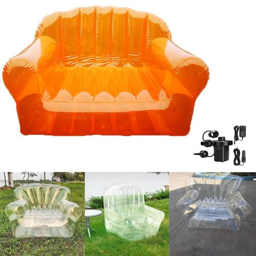 WYEIAHS Klares Aufblasbares Sofa Camping Sofa Lazy Sofa Hält 220 Pfund Sessel Camping-Möbel Hinterhof Seeufer Strand Reisen Camping Mit Elektrischem Inflator (Orange)