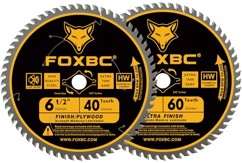 FOXBC 6-1/2 inch Circular Saw Blade 40T 60T Combo Pack, Ultra Fine Finish for Wood Cutting, Thin-Kerf with 5/8 Arbor