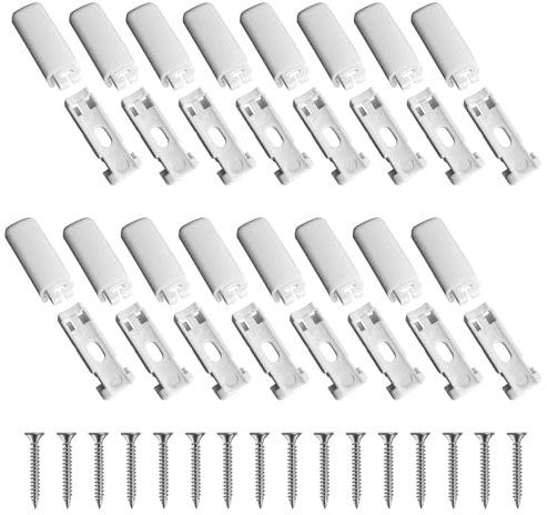 16Kit 32 Stück Plissee Ersatzteile klemmträger, Spannschuhe für verspannte Plissees, für Klebeträger und Stick & Fix Front Klebeplatten（weiß）