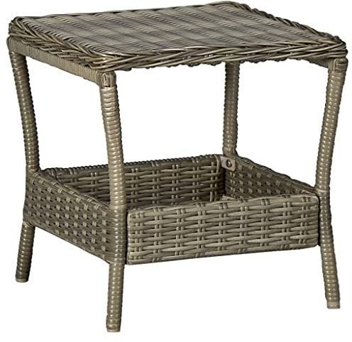 Outdoor-Beistelltisch aus Rattan-Geflecht, mit Stauraum, 2 Etagen, wetterbeständig, Couchtisch für Pool, Garten, Balkon und Veranda, 45 cm, quadratisch (braun)