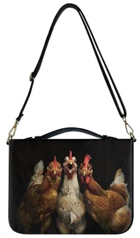 COEQINE Große Leder-Bibelhülle mit Hahn, Huhn, Pttern Bibelhülle, großes Fassungsvermögen, Bibelhalter mit Griff, wasserdicht, Buchhülle, Bibeltasche, Tragetasche für Bibelstudium