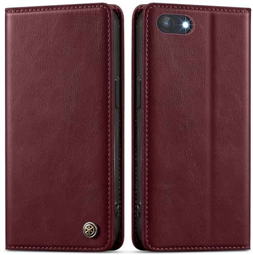 GUCASBE Handyhülle für iPhone 7/8/SE Klapphülle Hülle Leder | Premium PU Leder, 3 Kartenfächer + Geldscheinfach, Ständer, Brieftasche Flip Case, RFID Blockierung, Stoßfest, Weinrot
