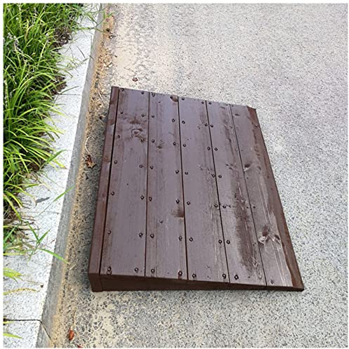 Braune Holzschwellenrampe für Rollstuhlzugang, 12,7 cm Höhe, rutschfest, Roller-/Roller-Rampe, breit, verstellbar von 50 cm bis 94 cm, Garagenrampe Rand 48 x 80 x 12 cm