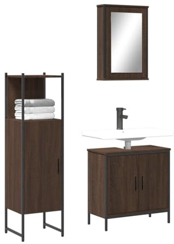 Lauuoeriau Furniture Item home 3-teiliges Badmöbel-Set Braun Eiche Holz-Möbel