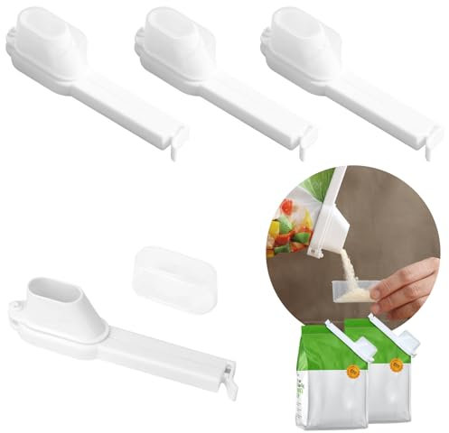 DOINEUFL 4 Stück Verschlussclips für Beutel, Verschlussclips mit Ausschütter, Beutelclip mit Ausgießer, Chipsbeutelclips für die Küche, Kunststoffverschlussclips