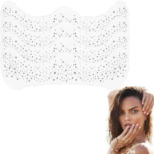 IKOPFLN 4 Pezzi Tatuaggi Temporanei Per Viso Con Lentiggini,Resistenti All'Acqua,Stelle Dorate e Punti,Tatuaggi Temporanei,Festival,Lentiggini,Henné Freckles(Argento)