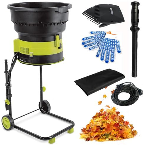 Broyeur De Feuilles électrique De Jardin, Broyeur De Feuilles De 2 500 W avec Roues, Râteau à Feuilles, Sac De Rangement, Déchiqueteuses De 8 000 TR/Min avec Entonnoir De 54 Cm De Diamètre pour
