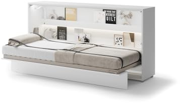 Friderik Bed Concept BC-06 Wandklappbett Horizontal Schrankbett mit Matratze und mit LED-Beleuchtung, 90x200 cm (Weiß)