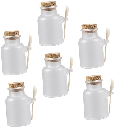 Zerodeko 6ensembles Bouteille Bois Avec Bouchon Liège De Pots Réutilisables Pour Sel De Bain Poudre De Masque Et Cosmétiques Par Bouteille Cuillères Incluses