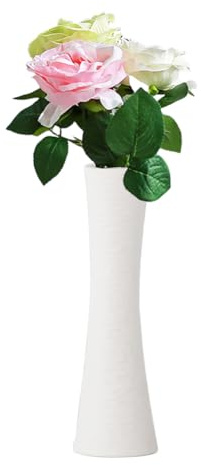 Vaso in ceramica da 20 cm, piccolo vaso conico a collo stretto, decorativo, per fiori a stelo singolo, decorazione per la casa, centrotavola per matrimoni, scrivania da ufficio (bianco)