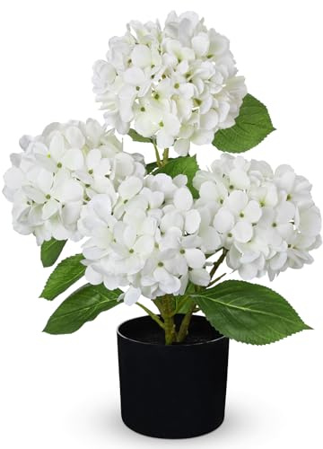 Hollyone Hortensia artificielles en pot noir de 48,3 cm, grandes fleurs artificielles en soie rouge de 19,1 cm, fleurs décoratives en pot pour décoration d'intérieur, salon, table, bureau, cuisine 2