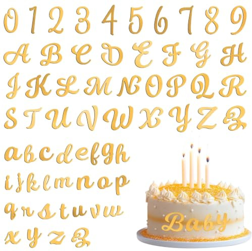 64Pcs Buchstaben für Torte Tortendeko Gold, Cake Topper Personalisiert Kuchen Deko, Tortendeko Name A-Z Alphabet DIY Set für Geburtstag, Babyparty, Jubiläen, Hochzeit(Gold)