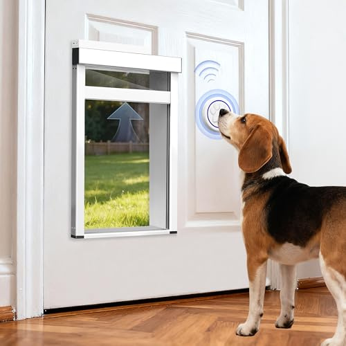 Tidytech Medium Cat Flap Door for Door,Dog Gates Indoor,Automatic Door Smart Aluminum Pet Door with Dogbell Activated Auto Lift,Dog Flap In & Out,Locked,Out Only, In Only Mode,Safety Gates for Dogs