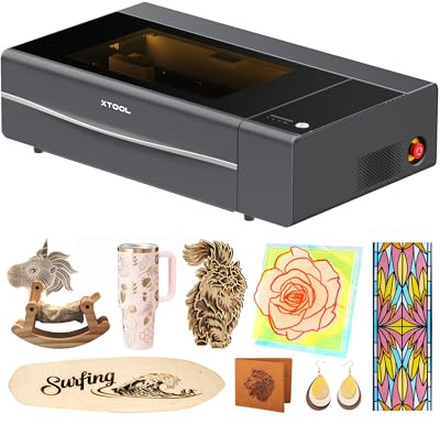 xTool P2S 55W CO2 Laser Engraver and Cutter Smart Desktop Engraving Machine | Dual Smart 16MP Cameras, 3D Curved Cylinder Engraving, Works On Wood, Metal, Acrylic, Glass, Fabric, Leather