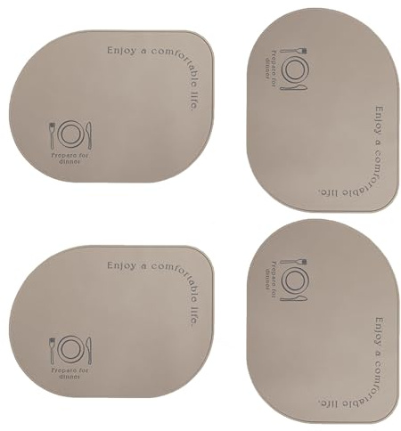 Set 4 Sottopiatti per Sala da Pranzo - Lavabili in Silicone a Pulizia Rapida | Quadrati Antiscivolo per Cene in Famiglia & Decorazione(Color:Brown)