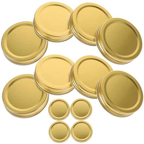 INOOMP 12pcs 70mm Wide Mouth Gold Canning Jar Lids Leak-proof Seals, Metal Mason Jar Lid Covers for Food Preservation and Home Canning