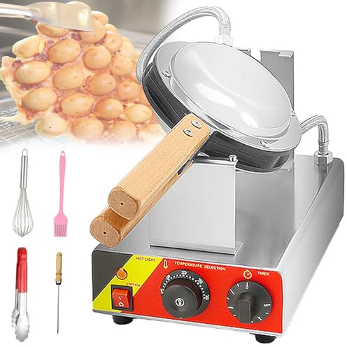 VzxCrue Commercial Bubble Waffle,Bubble Waffle Maker Commercial Bubble Waffle,Independent Temp Time Control, for Snack Shop Cafe or Home SingleHead