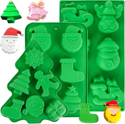 ZWLIYCHN Weihnachten Silikonform 3 Stück, Silikonformen mit Santa Schneemann Rentier, Schokoladenformen Weihnachtsbaum für Kekse Schokolade Eiswürfel Seife Plätzchen Cupcakes DIY