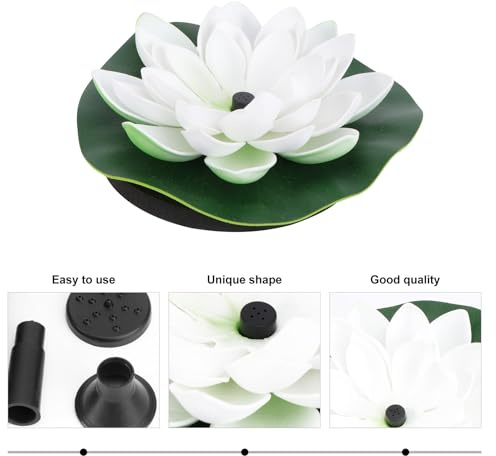 HIAKDOFT Fontaine Flottante Solaire Décorative Blanche de Lotus pour Étang et Bassin Pompe à Énergie Solaire Intégrée Fontaine d'Étang Circulation d'Eau Paysage de Jardin Extérieur