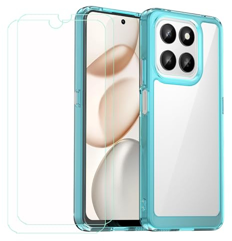 GYDQQKJ Funda para Honor 400 Smart + 2 Piezas Vidrio Protector de Pantalla Cristal Templado Film, Translúcido Azul Suave TPU Silicona Cover Carcasa Caso Case para Honor 400 Smart (6.77)