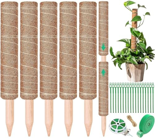 NCKIHRKK 4 Piezas Tutores para Plantas, 70 cm de Moss Stick Plegable, Palo de Fibra de Coco para Plantas, Soporte Plantas con 20 m Ataduras, Cuerda, Tutor de Musgo para Monstera para Interior Jardín