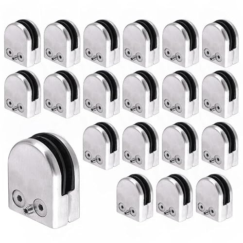 20 supporti per vetro in acciaio inox, supporto per vetro, morsetto in vetro, supporto regolabile, per diversi spessori di vetro 8-10 mm, per ringhiere, scale, corrimano