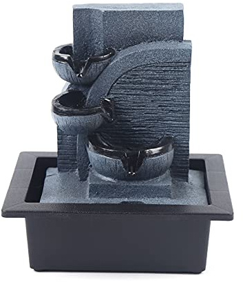 Fontana da tavolo con luce a LED e cascata, fontana decorativa Feng Shui in resina effetto pietra, per meditazione, relax e idea regalo, 23 x 17,5 x 29 cm