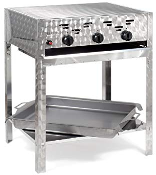 Gasgrill-Kombibräter 11kW 3-flammiger Edelstahl-Brenner Standmodell mit Grillrost und Stahlpfanne Gastrobräter Profigrill Verein