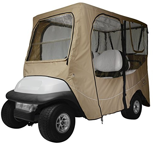 Classic Accessories Fairway Long Roof 4-Person Deluxe Golf Cart Enclosure, Light Khaki with Clear Windows