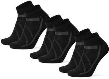 DANISH ENDURANCE Kurze Fahrradsocken, Sommer Rennrad Socken, Gepolstert, Herren & Damen, 3 Paar, Schwarz, 43-47